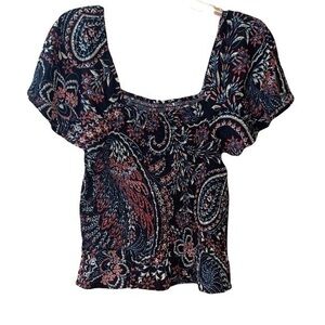 Jessica Simpson Grand Paisley Marie Flutter Sleeve Smocked Blouse - Size Large